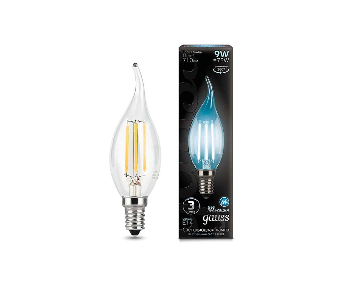 LED ნათურა Filament Candle Tailed 9W E14 4100K Gauss Black — ნათურა და ვაზნა